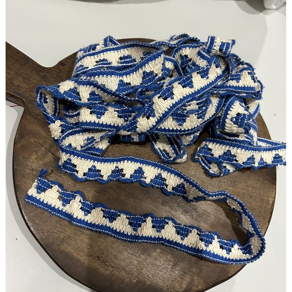 Vtg MCM Retro Color Something Blue Crochet Trim Edging Boho Cottage Crafting